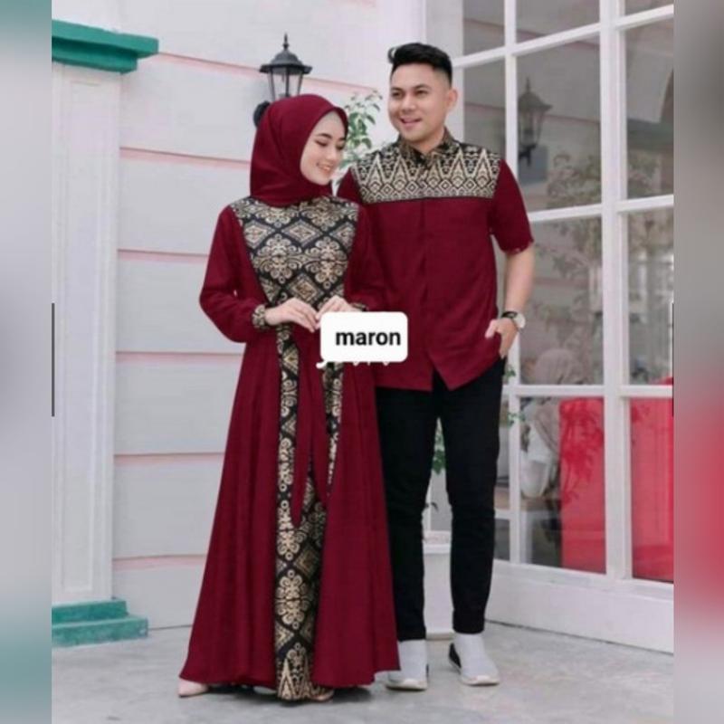 Product Introduction of COUPLE IRWANSYAH DI JAMIN REAL PIC/COD YA KK/BAJU PASANGAN KOMBY BATIK GOLD ADA 3 SIZE UKURAN M,L,XL Gamis Muslim Keluarga Dress Panjang Kondangan Lebaran 9