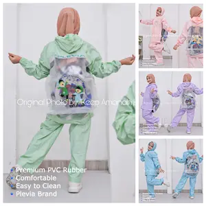 Superkids Jaket Celana Anak Backpack Jas Hujan Anak Backpack PVC Tahan air