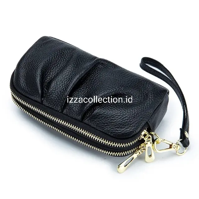 Dompet Wanita Korean Style Tempat Hp dan Uang Pouch Kulit PU Hitam Pink Polos - Kartu 2