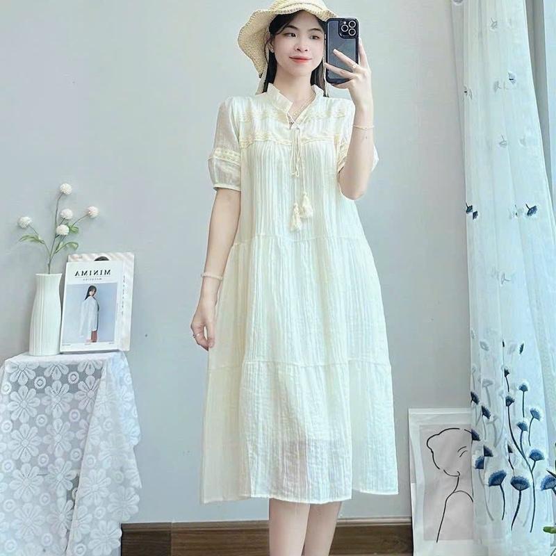 VÁY BẦU CỘC TAY TƠ HÀN DÂY CHUÔNG - 4 màu - 2 lớp mặc di tiệc , đi chơi [ Miễn Ship ]