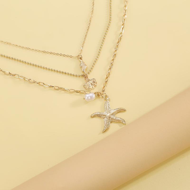 Vòng Cổ Mặt Dây Chuyền, Thời Trang Châu Âu Và Mỹ, Mặt Dây Chuyền Vỏ Sao Biển Ba Lớp, Thiết Kế Độc Đáo Vòng Cổ Ốc Xà Cừ Vỏ Sò Cổ Điển vòng  cầu  khuyết aerial  chains bộ  trang  sức  titan  nữ vòng  cổ  mắt  quỷ  xanh 2