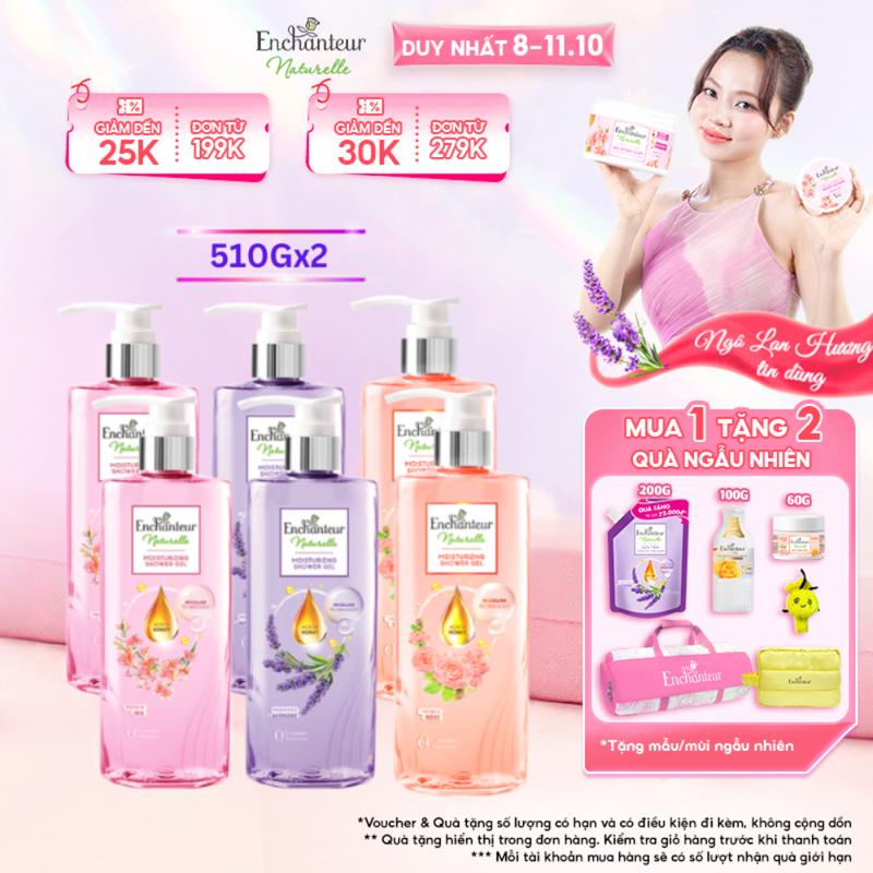 Bộ 2 Sữa Tắm Dưỡng Da dành cho nữ Enchanteur Naturelle hương Hoa Lavender/ Iris/ Rose 510gr/Chai