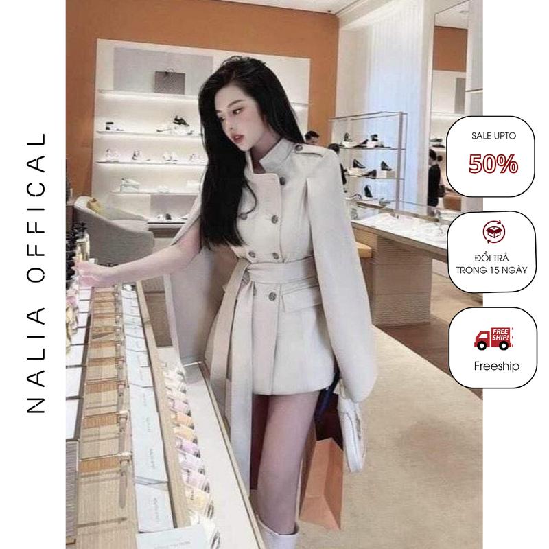 NALIA CALISTA- Áo dáng váy dạ Cape thiết kế cao cấp chất liệu dạ ép lông cừu, cúc đồng, lót lụa, kèm đai Nữ Women