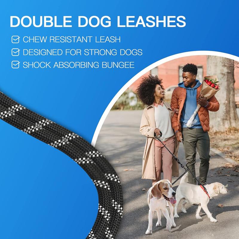 TikTok Shop Double Dog Leash Dual Dog Leash 360 Swivel Tangle Free Bungee Walking Training Leash for Large Medium Dogs Shock Absorbing Bungee Leash