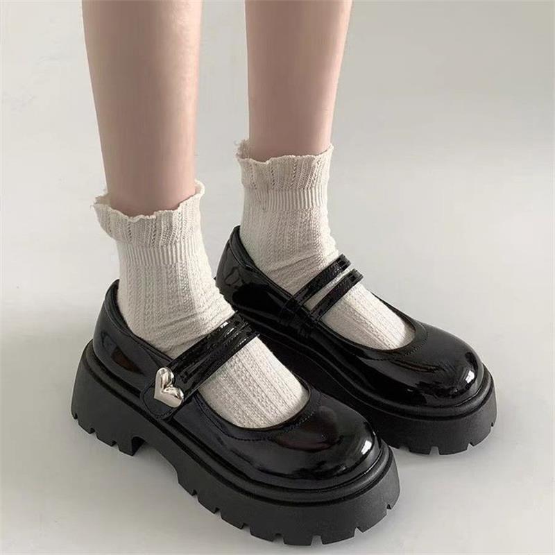 Product Introduction of Black Thick soled Small Leather 2024 Spring and Autumn New Le Fu with One Word Belt Mary Jane British Style Single Shoes for Women Footwear Girl 0