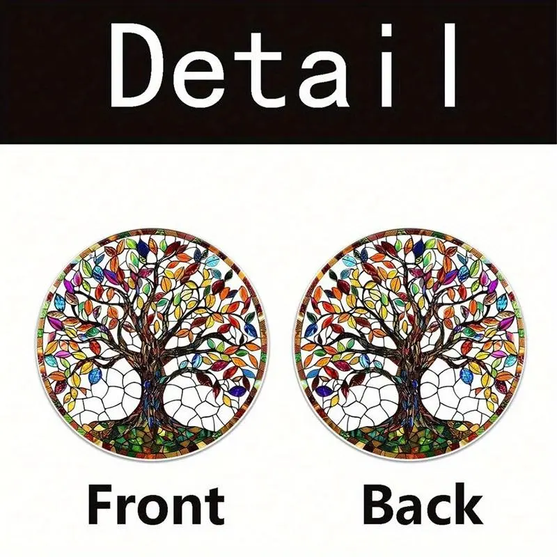 Colorful Tree Of Life Design Sun Catcher, Double Sided Decorative Pendant with Chain, Hanging Decor for Home Living Room Bedroom, Hangable 2