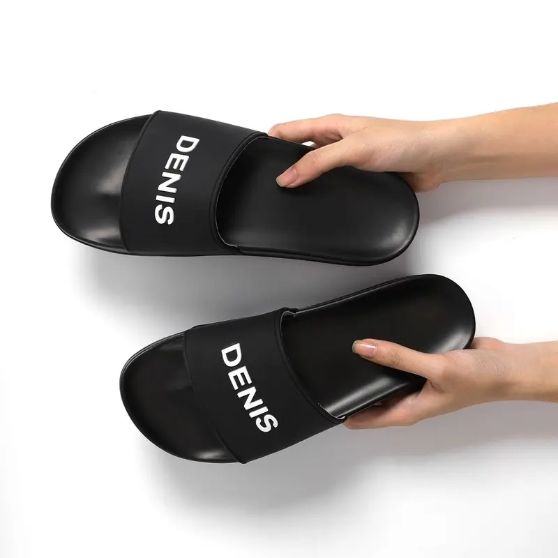 Dép lê dêni quai đen chữ trắng dẻo nhẹ hợp thời trang DéP Nam Slipper Quai Chéo Đế Bằng 5