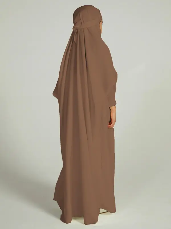 Girl's Solid Batwing Sleeve Tie Back Hoodie Abaya Dress, Modest Outfits, Casual Long Sleeve Elastic Cuff Loose Dress for Kids, Kids Clothing for Summer, Muslim Clothes for Girls, Kids Fancy Dress, Girl Clothes 8