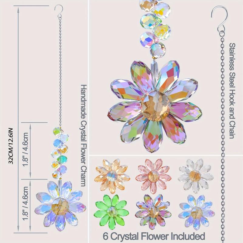 Crystal Sunflower Design Sun Catcher, 1/6 Counts Hanging Ornament, Rainbow Maker Sun Catcher, Indoor Window Outdoor Patio Garden Decor, Gift Ideas 1