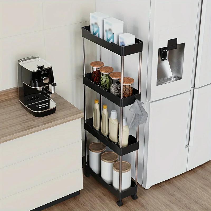 Product Introduction of Bathroom Storage Rack With Wheels 3/4 Layer Rolling Utility Cart Bathroom Storage Organizer Multi-purpose Corner Shelf 7