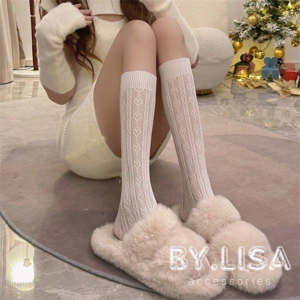 Tất vớ cổ cao phong cách lolita đáng yêu tất bắp chân ren họa tiết trái tim dành cho nữ