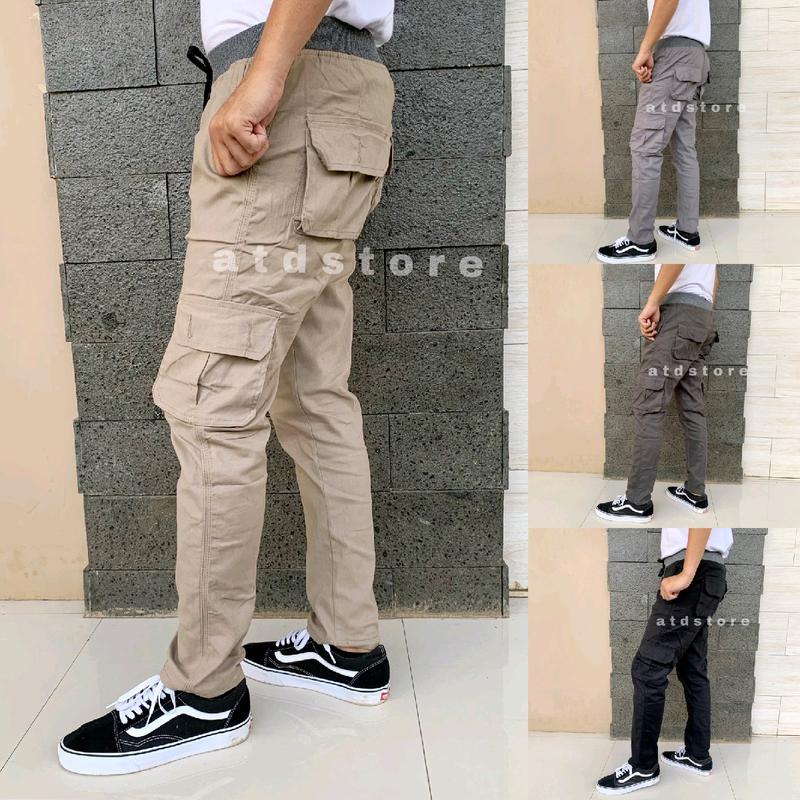 Atd jeans celana panjang cargo pria PREMIUM celana cargo pria bahan catton | pinggang karet/rip dewasa nyaman santai karet  cowok  keren Katun Distro 0