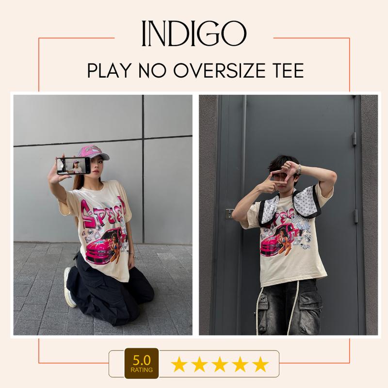 Áo thun unisex nam nữ INDIGO SPEED, áo thun cổ tròn form rộng chất liệu cotton kiểu dáng oversize. TS010 Women Đen Top 5