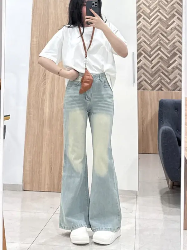 Quần Jean Ống Loe Chất Liệu Không Co Giãn Màu Retro Nữ Women Pants Ong QJ40 1