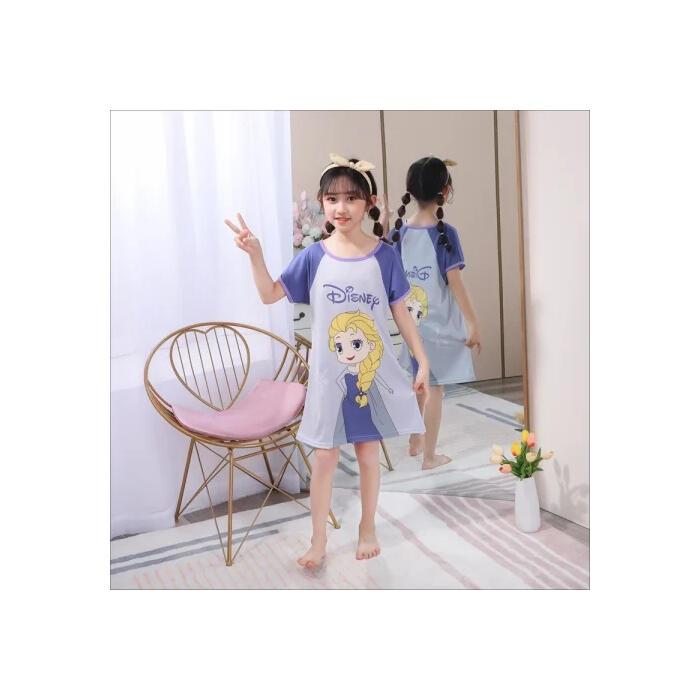 Skin-friendly Children Short Sleeve nightclothes Girls Polyester Round-Neck pyjamas for 12 - 13 years 1