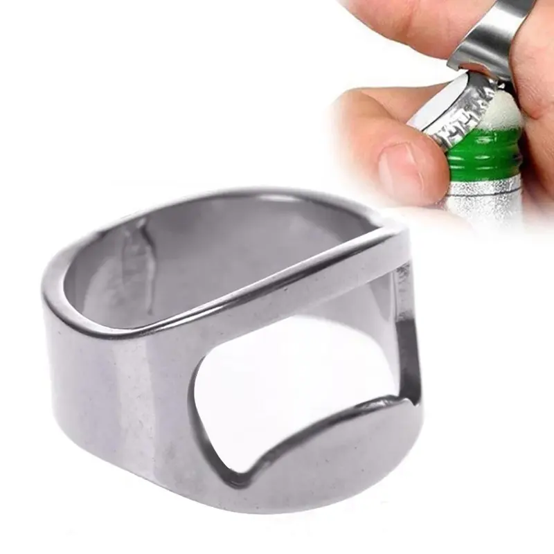 Stainless Steel Finger Ring Beer Opener, 1 Count/4 Counts Creative Beer Bottle Opener, Portable Bottle Opener for Home Kitchen 6
