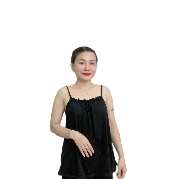 Đồ Bộ Đùi Thiết Kế Áo Dây Có Túi Dễ Thương Nữ Women Vải Thun Lạnh .