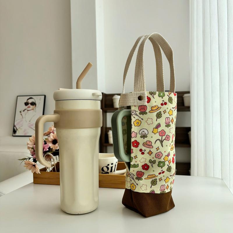 Túi đựng bình nước bottle bag thiết kế mới 2 quai chất liệu canvas phối vải in hình hoạt hình hoa lá Hiany AV03 4