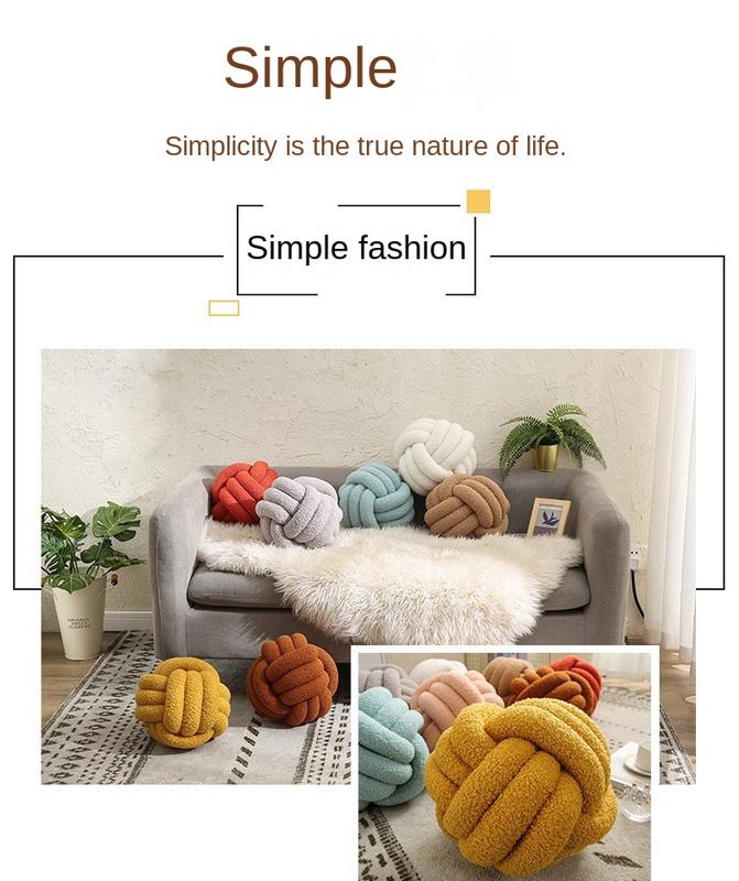 Product Introduction of Hand-Woven Knotted Ball Pillow Lambswool Roll Pillow Couch Pillow Living Room round Spherical Cushion Bedside Backrest 3