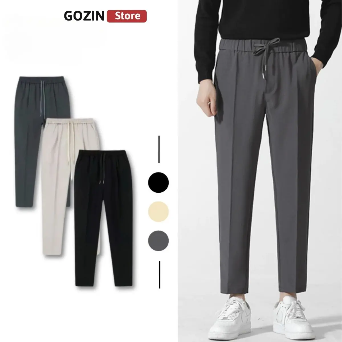 Quần âu nam Gozin Store dáng dài hàn quốc ống suông tây cạp chun cao cấp bigsize rộng baggy đen xám ghi -JA30 Ong Menswear