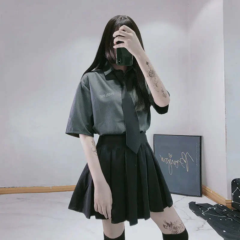 2025 Japanese Style JK Uniform Set Full Set Bad Girl Student Academy Style Summer Short Sleeve Shirt Three-Piece Set
