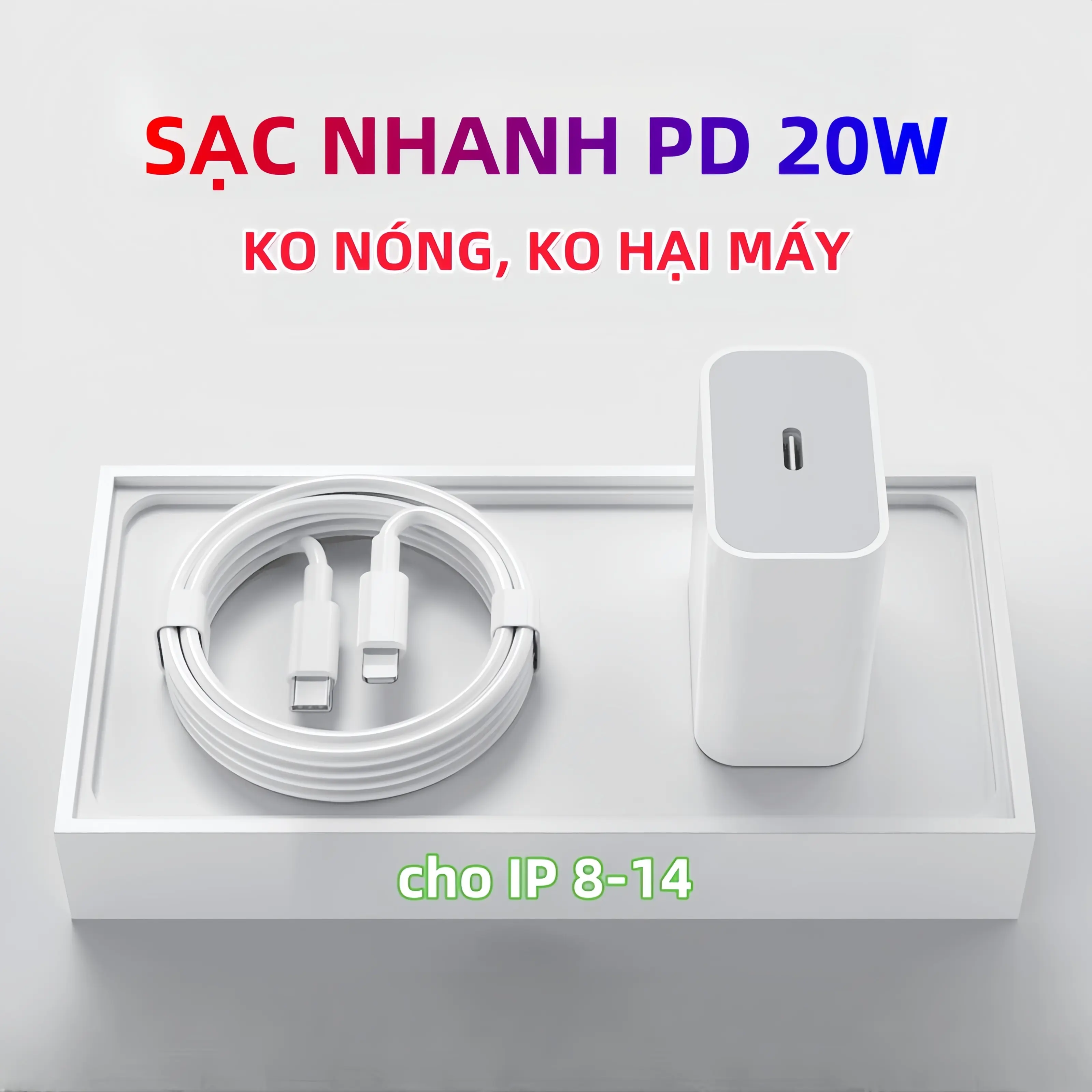 Bộ sạc nhanh PD 20W áp dụng cho iPhone 15 14 13 12 11 Pro Max XS XR X 8 Plus và iPad - Nạp 50% pin trong 30 phút