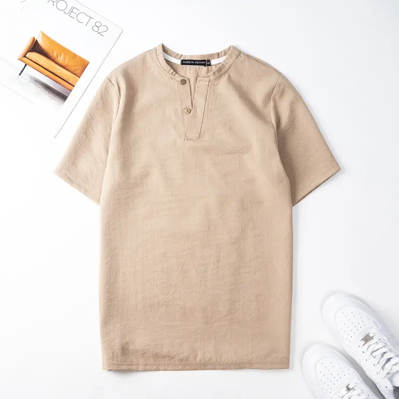 Áo Đũi Nam Cổ V Tay Ngắn Chất Liệu Đũi Mềm Mịn Mát Nhẹ Thoáng Mặc Như Không Mặc Menswear Cổ Tròn Sơ Mi Đen 1