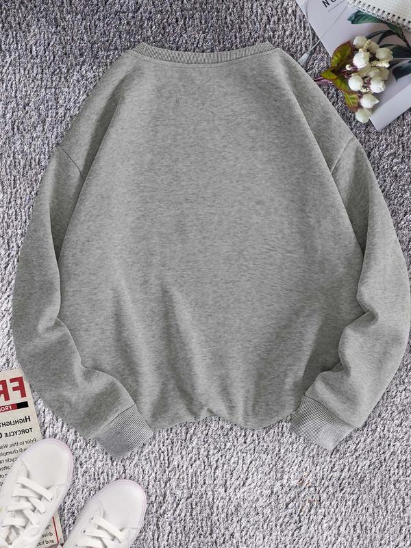 Women's Bee Print Drop Shoulder Fleece Sweatshirt, Casual Long Sleeve Round Neck Pullover for Fall & Winter, Ladies Clothes for Daily Wear 1
