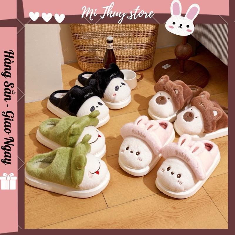 Chọn tăng 1 size Dép bông dép lông dép nữ dễ thương hình gấu thỏ ếch xanh gấu trúc DÉP THÚ CƯNG BÔNG