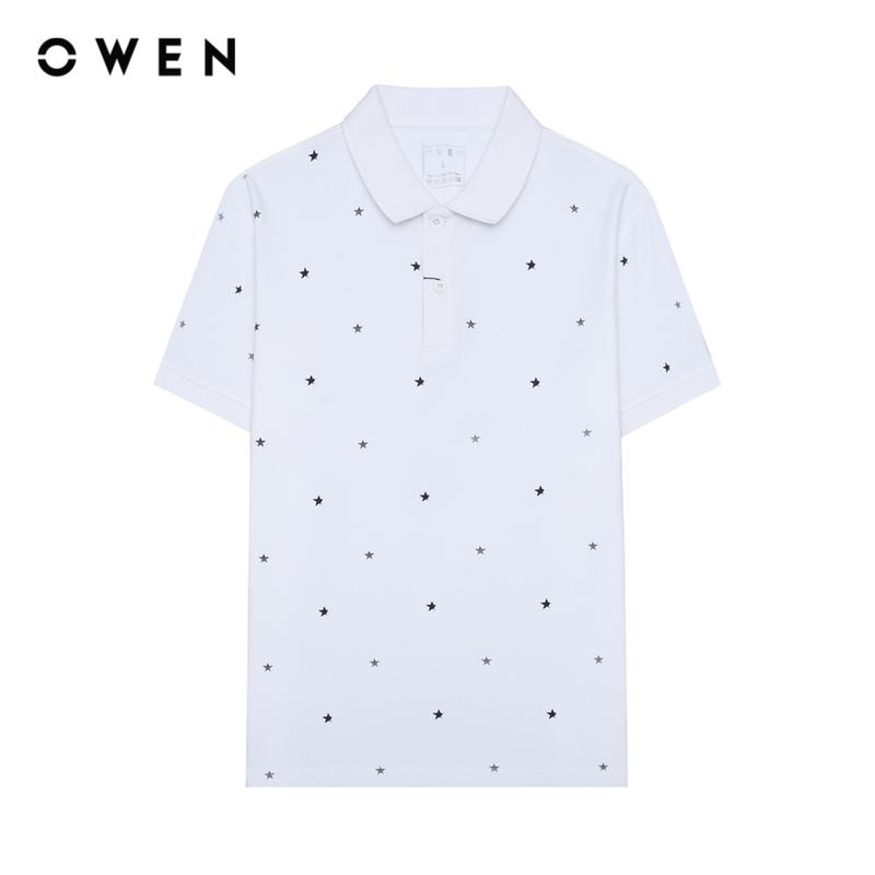 OWEN - Áo polo Nam ngắn tay Body Fit APV243776 màu Trắng chất liệu CVC Spandex  Có Cổ Tay Ngắn Cộc Tay  Hoạ tiết In/thêu Menswear