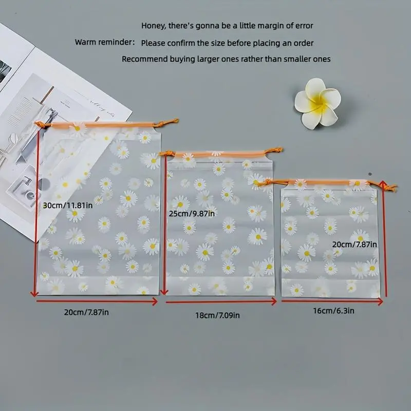 Disposable Daisy Pattern Drawstring Bag, 50pcs Clear Dustproof Shoe Bag, Travel Storage Bag, Household Dust Cover for Shoes, Towels, Travel & Storage 1