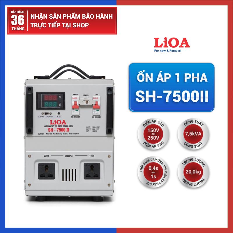 Ổn áp LiOA 7.5KVA SH-7500II dải 150V chính hãng Nhật Linh 7500VA 7500W dây đồng thế hệ mới đồng hồ led 0