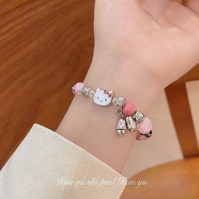 Vòng Tay Mèo KT Đính Cườm Màu Hồng, Mới, Dành Cho Bé Gái, Vòng Tay Chuông Mèo Dopamine Thời Trang, Vòng Tay Đính Cườm Hoạt Hình, Được 1540 Đánh Giá 1