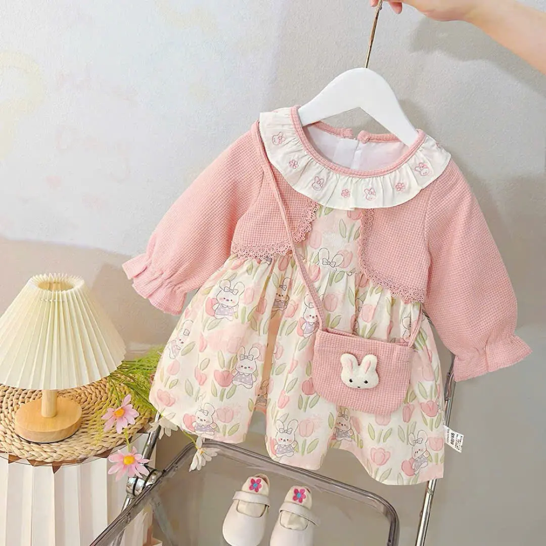 Set váy thỏ siêu dễ thương kèm áo khoác và túi cho bé gái