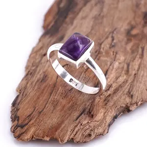 Cincin Wanita Perak Asli 925 Cincin Natural Cabochon Amethyst Metirana