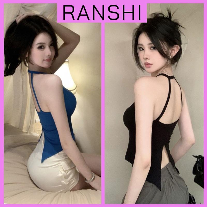 [CÓ MÚT] Áo Hai Dây Croptop Nữ Cách Điệu Cổ Yếm Xẻ Lưng RANSHI Có Sẵn Đệm Mút Ngực Siêu Xinh Mặc Đi Chơi Đi Biển Cho Women Chất Thun Tăm Lạnh - RA161