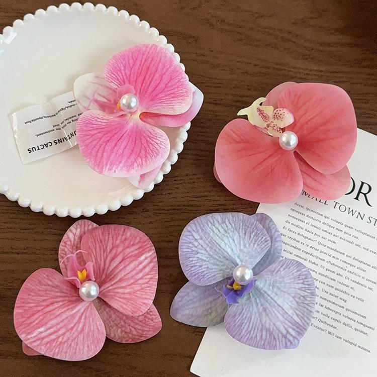 Product Introduction of Elegant Phalaenopsis Flower Hair Clip, Side Bangs Hairpin For Women, New Arrival Forehead Pearl Hair Ornament 2