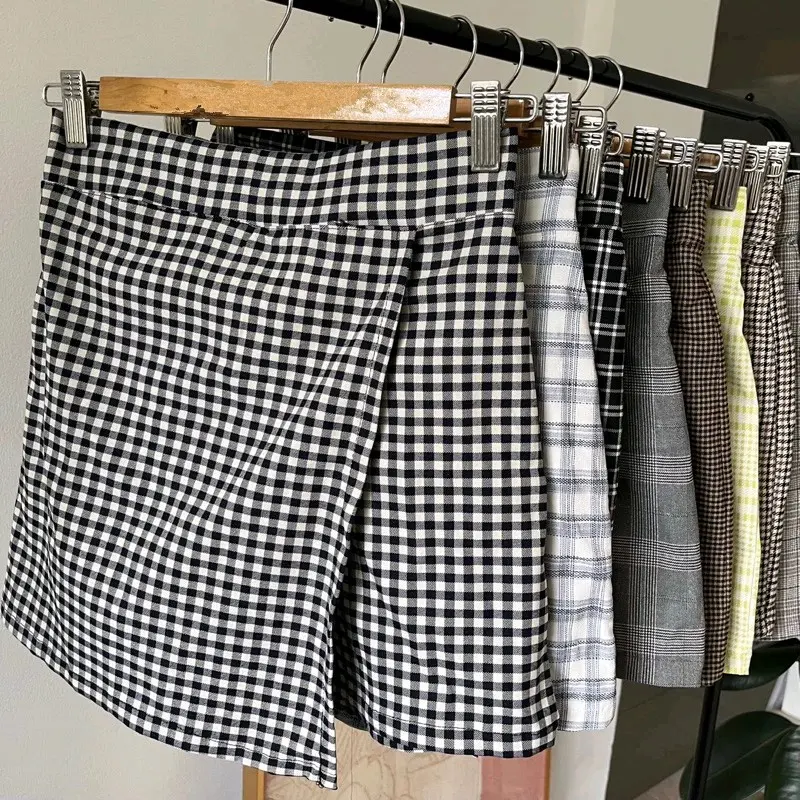 chekered High waist palda shorts (24-31) waistline