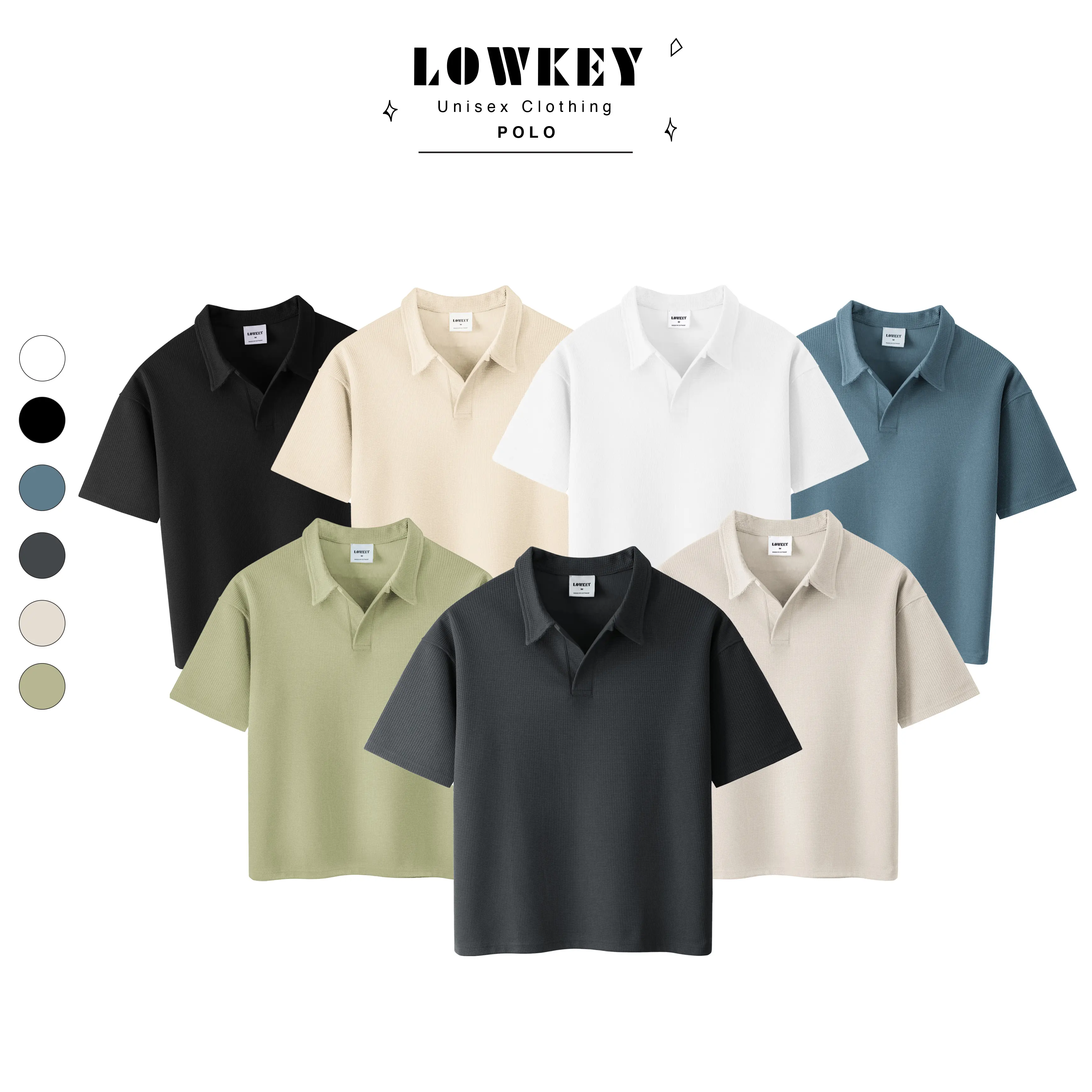 Áo thun polo trơn không cúc ngắn tay LOWKEY K5201 - Dệt kim waffle