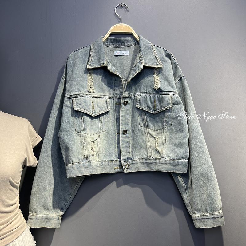 Áo khoác jean nữ croptop tay dài rách trước! THẢO NGỌC STORE