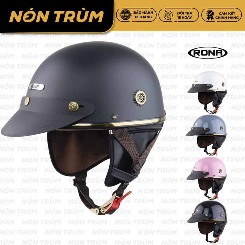 Rona Pug Mũ Bảo Hiểm Xe Máy Màu Trơn Có Kèm Ốp Tai Da Che Nắng Helmet Nón Bảo Hiểm