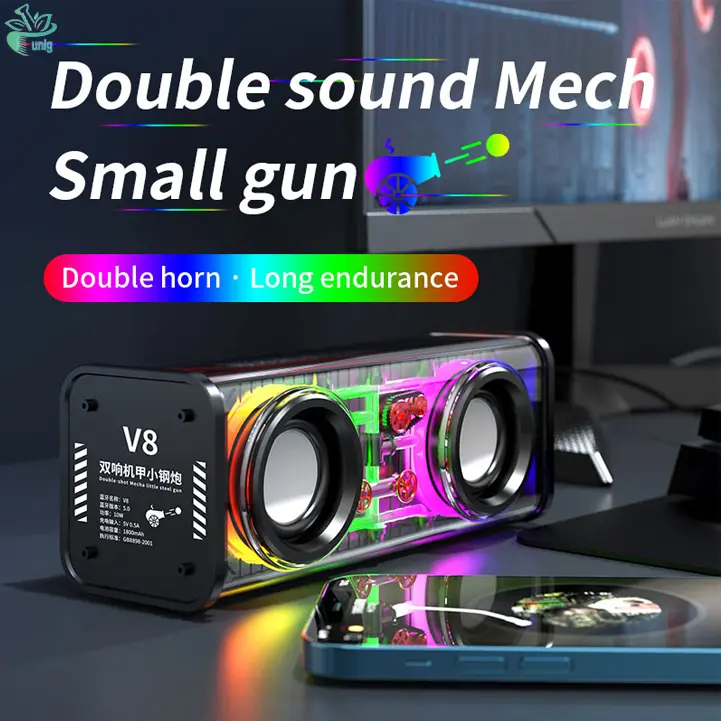 【Bisa TWS】 RGB Speaker Bluetooth 5.0 Transparan Speaker Subwoofer 360° Stereo Surround V8 10W