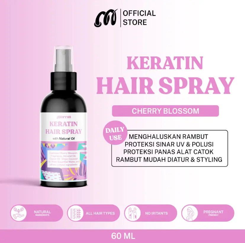 Morrin Cherry Blossom Keratin Hair Mist - Spray Vitamin Dan Parfum Rambut untuk Melindungi Panas Dan Rambut Mudah Diatur