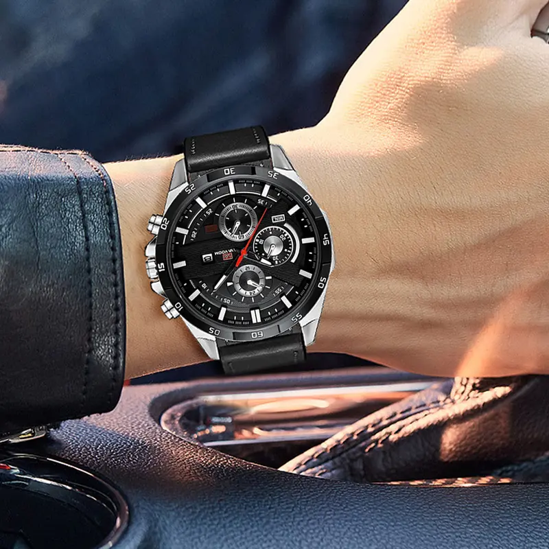 Jam Tangan Pria Asli Tahan Air Premium Original Vavavoom Tali Kulit Import New model Terbaru Fashion Kasual Sporty Stainless Steel Anti Karat Quartz Analog Kalender Aktif Luminious Bercahaya Kaca Tebal Aksesoris Arloji Men Watches Cowok Formal Bisnis -JV1 6