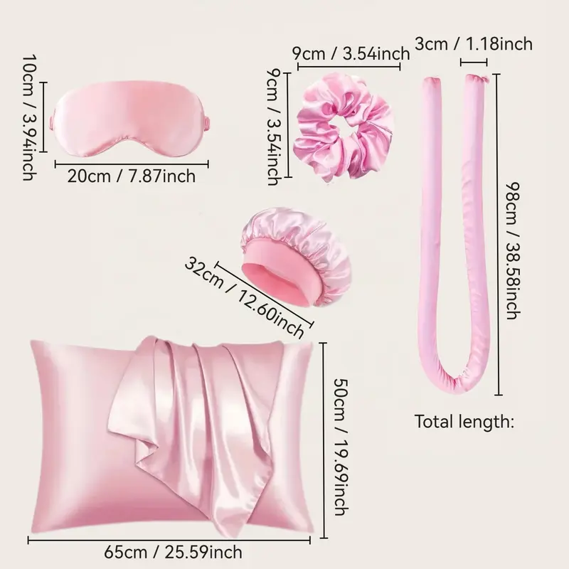 Professional Sleep Hair Care Set, 6 Counts/set Including 1 Hair Curler, 1 Pillowcase, 1 Sleeping Eye Mask, 2 Hair Tie, 1 Hair Bonnet, Hair Styling Tools, Heatless Curls, Heatless Curling Rod, Silk Bonnet 1
