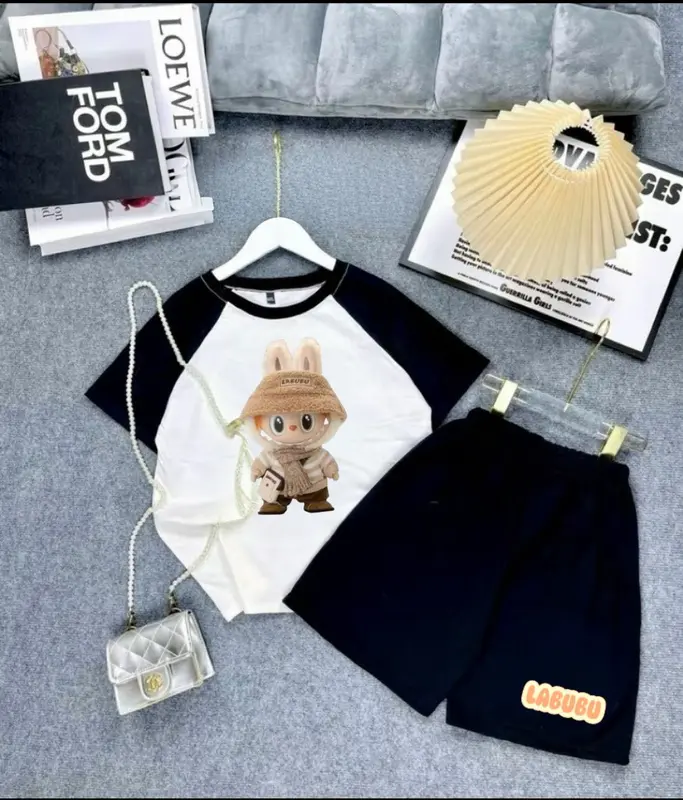 Bộ LABUBU dễ thương in nhiệt, chất liệu mềm mịn thấm hút tốt dành cho bé gái từ 13- 45kg > 2