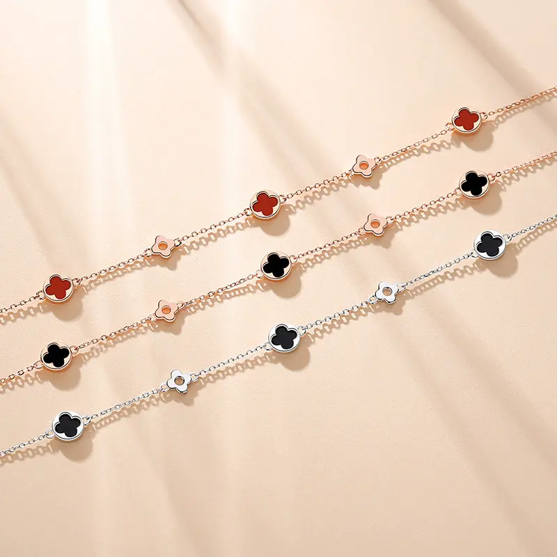 Vòng Tay Cỏ Ba Lá, Bạc Sterling 925, Dành Cho Phụ Nữ, Phong Cách Hàn Quốc, Thời Trang Phổ Biến Ins, Thanh Lịch Và Đơn Giản, Trang Sức Mã Não, Hàng Mới Về 3