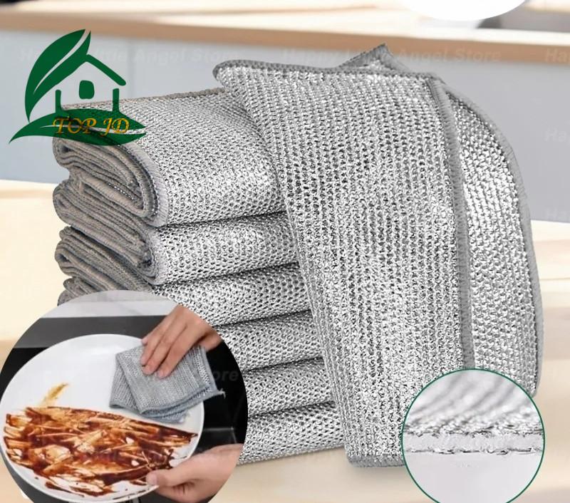 Silver Metal Wire Cleaning Cloths Reusable Non Stick Oil Kitchen ...