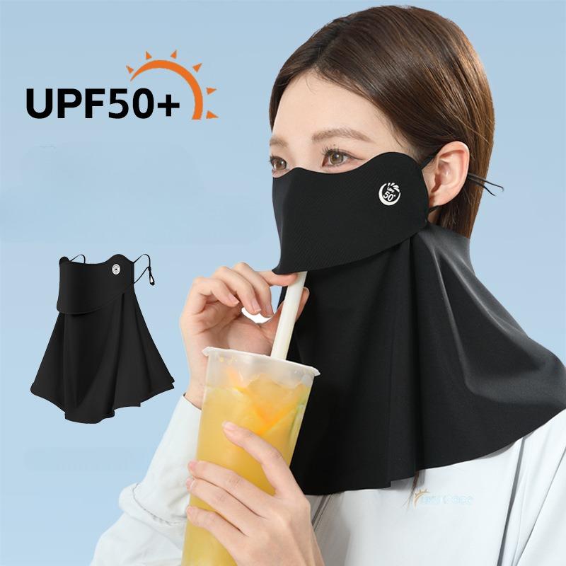 Solid Color Ice Silk Mask Summer Breathable Facial Cover UV Protection ...