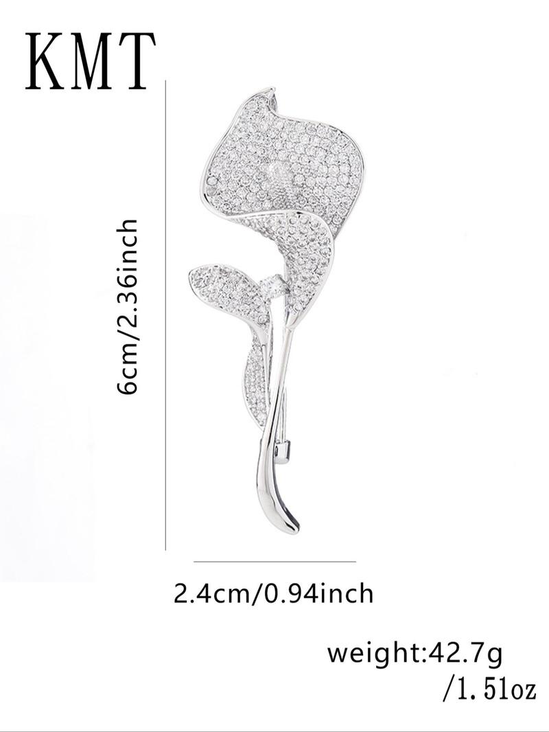 Product Introduction of Creative Lotus Design Brooch, Artificial Zircon Decor Fashion Brooch for Women & Girls, Trendy All-match & Exquisite Brooch for Birthday Gift 5